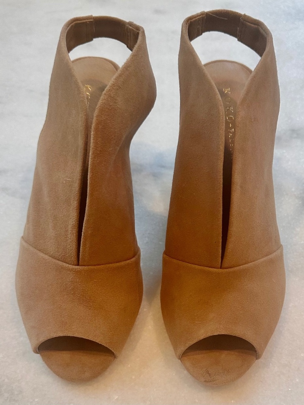 KoKo + Palenki Peep Toe Suede Booties